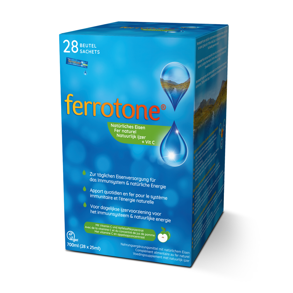Ferrotone® železo, okus jabolka, napitek v vrečkah